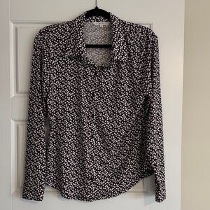 Cleo Black & Purple Printed Button-Up Women's Top
